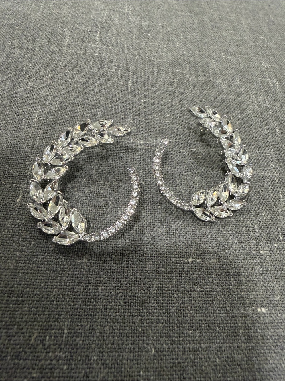 Crystal Leaf Hoop Earrings - Silver Tone